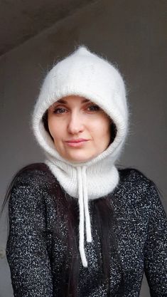 White Knit Angora Hood/white Knit Angora Balaclava With - Etsy Warm White Bonnet For Fall, Hand Knitted Fitted Winter Bonnet, One-size Warm White Balaclava, White Warm Bonnet One Size, White Hooded Balaclava For Winter, White One-size Bonnet For Cold Weather, White One Size Bonnet For Cold Weather, Warm White Bonnet One Size, One Size White Bonnet For Cold Weather