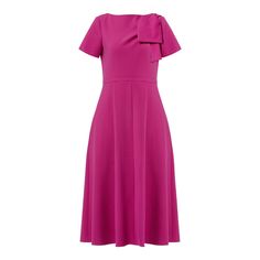 Introducing the Laoise pink dress, a refined statement piece for special occasions. Featuring short sleeves, a fitted bodice, and an elegant shoulder bow detail, this dress has a flattering A-line shape with a cascading paneled skirt. Designed with side seam pockets and a back zip for ease, it combines comfort and sophistication, making it perfect for races, weddings and formal events.  More details: Short sleeves Shoulder bow A-line shape Paneled skirt Side seam pockets Back zip Color: Fuchsia Composition: 63% Polyester 27% Viscose 7% Cotton 3% Elastane Care instructions: Dry clean only Raspberry Dress, Knit Loungewear, Paneled Skirt, Stocking Fillers For Her, Color Fuchsia, Holiday Party Outfit, Dresses Xxl, Dress C, Independent Designers Fashion