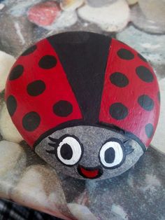 a lady bug painted on top of some rocks