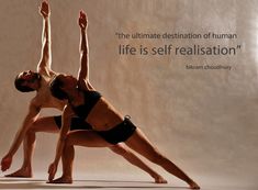 two people doing yoga in front of a quote from the book life is self - realistication