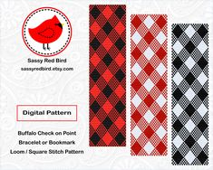 two red and black plaid designs with the words digital pattern on each side, both in different