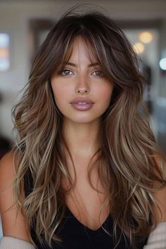 Waves With Curtain Bangs, Rambut Brunette, Boring Hair, Long Brown Hair, Long Hair With Bangs, Long Wavy Hair, Curtain Bangs