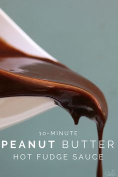 the peanut butter hot fudge sauce is drizzled on top of it