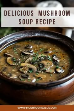 delicious mushroom soup recipe in a wooden bowl