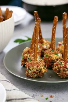 several appetizers are arranged on a plate