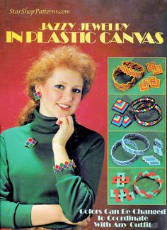 an advertisement for jewelry from the 1960s shows a woman with red hair and green sweater