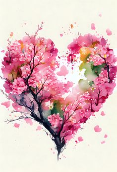 a heart shaped tree with pink flowers painted on it