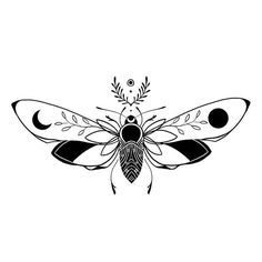 a black and white drawing of a bug with leaves on it's back end