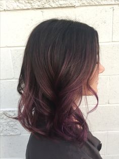 Such a pretty color Brown And Eggplant Hair, Copper Highlights Dark Brown Hair, Subtle Colored Hair Brunette, Brown With Plum Highlights, Plum Balayage, Rose Gold Balayage Black Hair, Plum Balayage Hair, Subtle Purple Highlights In Brown Hair, Brown Hair Plum Highlights