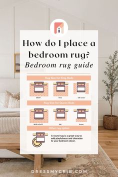 This Bedroom Rug Size Guide for King Bed and Queen Bed will help you find narrow down your rug size and placement. The guide includes tips for bedroom rug sizes queen bed, bedroom rug sizes king beds and bedroom rug size full bed. Use this guide to choose the best bedroom rug size and bedroom rug placement for your room! Additionally, virtually preview any rug in your room with our free rug visualization tool. Bedroom Rug King Bed, Bedroom Mats Rugs, Rug Size King Bed, Rug Size For Queen Bed, Rug Sizing Guide, Rug Size For King Bed, Bedroom Rugs Under Bed, Bedroom Rug Placement, Bedroom Rug Size