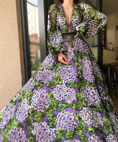 Details  - Purple and green color - Embroidered tulle with silk taffeta fabric  - Handmade embroidered flowers - Ball-gown style - For special occasions Prom Night Dress, Teuta Matoshi, Purple Dresses, Taffeta Fabric, Gown Style, Fashion Goals, Plunge Dress, Organza Dress, Embroidered Tulle