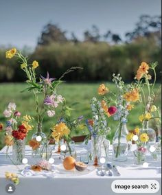 there are many vases with flowers in them on the table