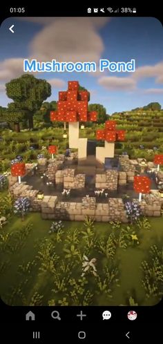 the mushroom pond is shown in this screenshot from minecraft, and it's very