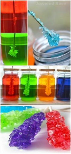 the rock candy experiment is filled with different colors