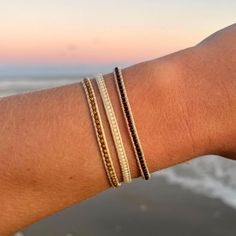 dainty, handwoven seed bead bracelets 🕊️ each one is made with 3 button loops for adjustment with a hammered, silver button Ocean Isle Beach Nc, Ocean Isle Beach, Bracelets Boho, String Bracelets, Stacking Bracelets, Silver Button, Beaded Wrap Bracelets, Bohemian Bracelets, Boho Luxe