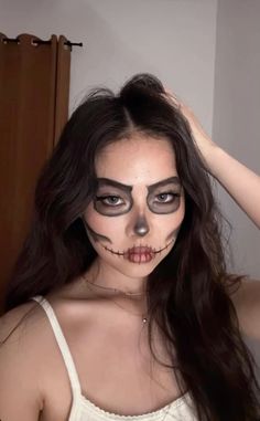 #makeup #skeletonmakeup #halloweenart #halloween_makeup Skeleton Makeup For Halloween, Skeleton Makeup And Costume, Skeleton Halloween Costume Makeup, Duo Halloween Makeup, Skeleton Vampire Makeup, Skeleton Girl Makeup, Skeleton Costume Makeup, Halloween Skeleton Makeup Tutorial, Skeleton Face Makeup Easy