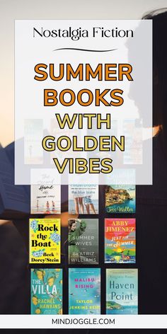 books with the title, summer books with golden vibes and an image of a woman reading