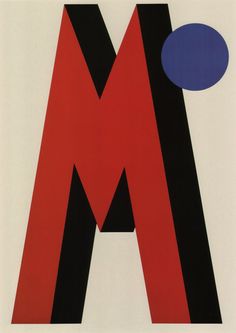 the letter m is made up of black, red and blue letters with circles on them