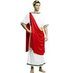 a man dressed in an ancient greek costume standing with his hands on his hips and looking at the camera