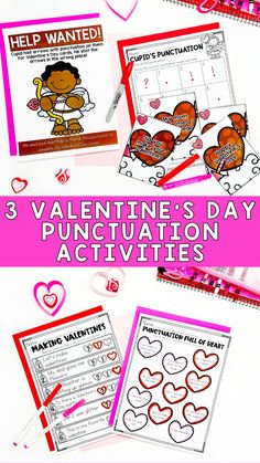 valentine's day punctualion activities for kids to help them learn how to write