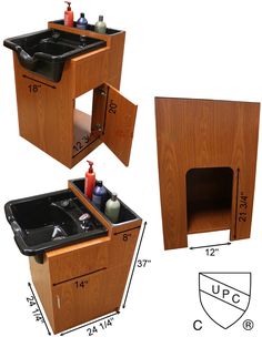 the sink cabinet is made from wood and has two compartments for it to be opened