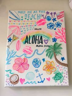 an aloha board with the words meet me at the beach written on it