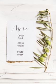 a menu card with herbs on it