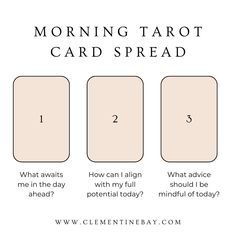 the morning tarot card spread is shown with three different times to read it, and four