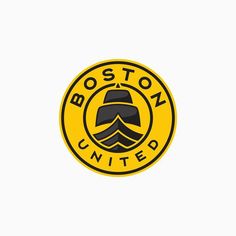 the boston united logo is shown in yellow and black, with a boat on it's side