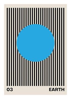 a blue circle on a black and white striped background with the word earth below it