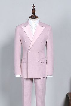 Button: Double Breasted Occasion: Prom Neckline: Peaked Lapel Material: Polyester & Polyester Blend Pattern: Solid Piece: 2 Piece Pocket: With Flap Pink Mens Suit, Pink Suit Men, Suits For Guys, Reception Suits, Pink Reception, Prom Suits For Men, Prom Suit, Prom Suits, Pink Suit