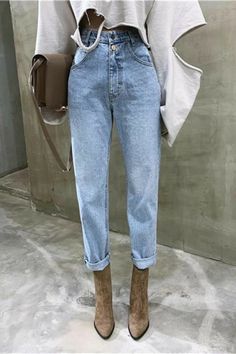 High Waist Straight Jeans, Harem Jeans, Outfit Denim, Streetwear Denim, Jeans Streetwear, Slouchy Jeans, Woman Casual, Jeans Woman, Clothes Aesthetic