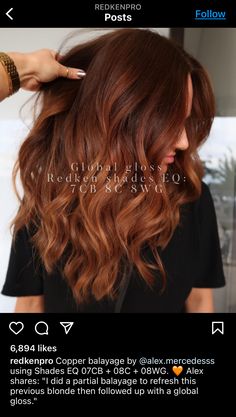 Pumpkin Spice Hair Formula, Golden Copper Hair Color Formula, Copper Hair Redken, Red Shades Eq Formulas, Red Hair Toner, Blonde Vs Brunette Before And After, Brown Copper Balayage, Warm Copper Balayage, Dimensional Copper Hair