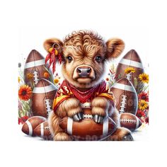 a painting of a brown bear holding a football