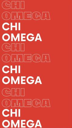 a red poster with the words chi omega and other languages in white on it