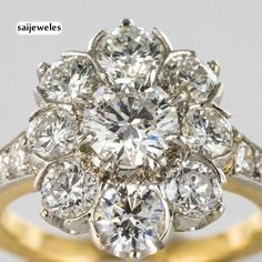 Lab Created 3.54CT Round Cut Diamond Cluster Flower Ring 14K 2-Tone Gold Finish | eBay Egagement Rings, Vintage Cocktail Rings, Radiant Diamond Rings, Vintage Cocktail Ring, Gold Eagle, Daisy Ring, Cluster Engagement Ring, Eagle Head, Ring Shapes