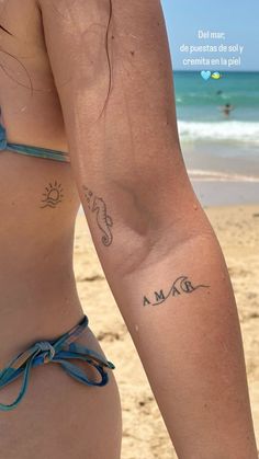 Sisters Small Tattoo, Beachy Simple Tattoos, Matching Ohana Tattoo, Tattoo Florida Ideas, Cute Beach Tattoos Simple, Ocean Simple Tattoo, Seashore Tattoo, Best Friend Tattoos Beach Theme, Tattoo Ideas Female Ocean