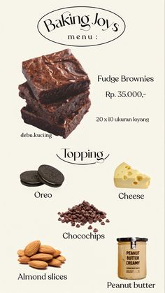 a poster with different types of chocolates and nuts on it's side, including cookies