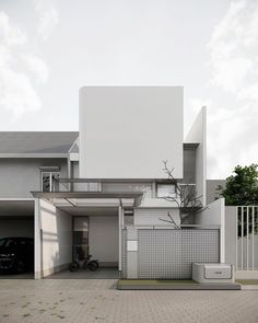 a car is parked in front of a house