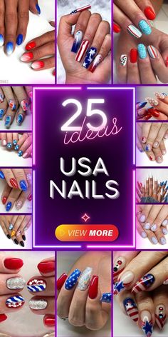 Team Usa Nails, Independence Day Nails, Patriotic Nail Designs, Professional Nail Designs, America Nails