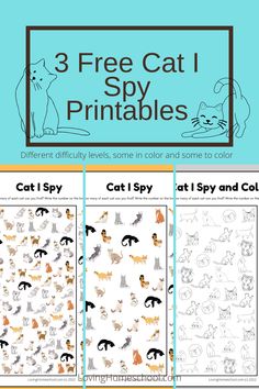 three free cat printables for kids to color and learn how to use them