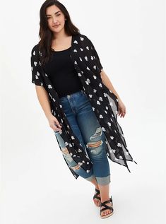 Disney Minnie Mouse Black Duster Kimono, MINNIE MOUSE DOT Plus Size Grunge Fashion, Plus Size Disney Outfits, Plus Size Business Attire, Plus Size Grunge, Plus Size Disney, Black Duster, Duster Kimono, Kimono Maxi Dress, Plus Size Kimono