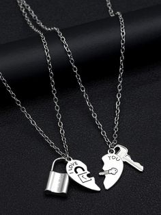 Fashionable and Popular 2pcs Men Letter Detail Heart Pendant Necklace Alloy for Jewelry Gift and for a Stylish Look Antique Silver Fashionable   Zinc Alloy     Men Fashion Jewelry, size features are:Bust: ,Length: ,Sleeve Length: Letter Bracelet Beads, Matching Necklaces For Couples, Bff Jewelry, Bff Bracelets, Letter Bracelet, Birthday Outfits, Couple Jewelry, Matching Jewelry, Journal Doodles