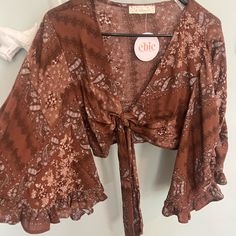 Brand New With Tags. Smoke Free Pet Free Home Bell Sleeve Tops, Witchy Boho, Flared Sleeves Top, Tie Front Top, Easy Trendy Outfits, Front Tie Top, Boho Hippie, Flared Sleeves, Bell Sleeve