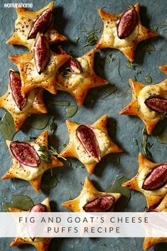 A delicious combination of cheese with the sweet touch of fig and honey makes these a marvellous Mediterranean mouthfulWe’ve made our puffs into festive stars so they’re an ideal Christmas canapgoatscheeserecipes christmasrecipes canaperecipes Winter Canapes Appetizer Ideas, Hot Canapes Ideas, Nye Canapes, Christmas Dinner Starters Ideas, Festive Canapes, Winter Canapes, Holiday Canapes, Friendsmas Food, Christmas Canapes Ideas