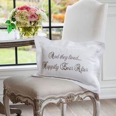 a chair with a pillow that says and they lived happily ever here