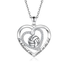 PRICES MAY VARY. Jewelry for Volleyball Lover: Engraved with"She believed she could so she did", The sterling silver volleyball necklace is fun to wear and they make a statement! A cute accessory to your outfit or volleyball themed things. Wear them to a volleyball match, sports event, or just to brighten up a day! High Quanity Material: Made of 925 sterling silver. lead-free, nickel-free, cadmium-free, hypoallergenic. It will not cause any irritation to sensitive skin and suitable for everyday Volleyball Teams, Volleyball Match, Volleyball Necklace, Volleyball Jewelry, Basketball Necklace, Mom Gifts Jewelry, Baseball Necklace, Sports Event, Softball Mom