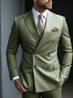 Sage Men's Prom Suits Wedding Suits Solid Colored 2 Piece Daily Business Plus Size Double Breasted Six-buttons 2024 2024 - $99.99 Business Plus Size, Business Casual Suit, Prom For Guys, Prom Suits For Men, Cheap Suits, Green Tuxedo, Suits Wedding, Fancy Suit