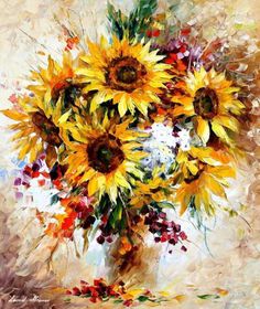 a painting of sunflowers in a vase