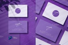 purple and white business card mockup